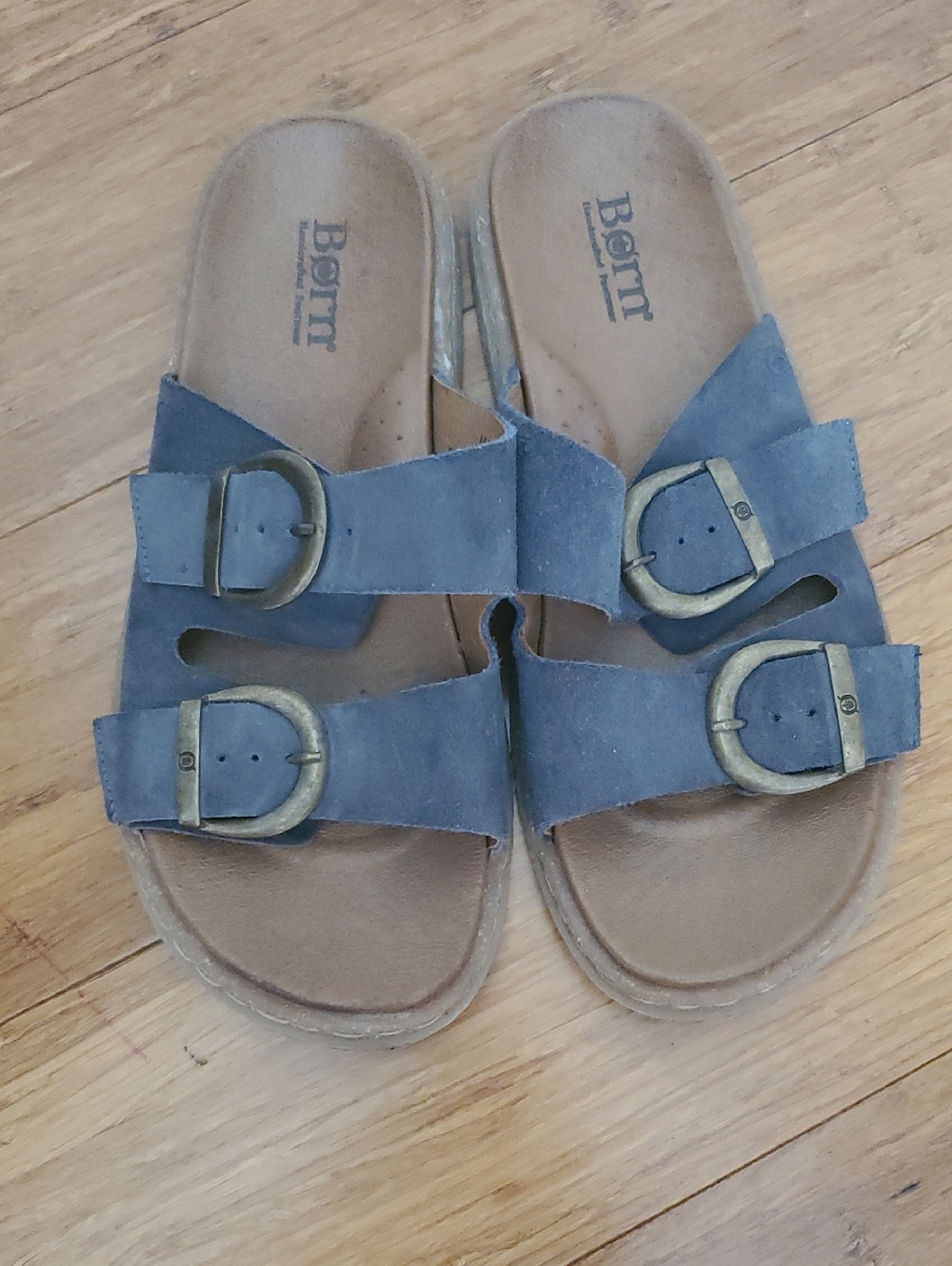 Born Calysta Blue Suede Double Buckle Slide Sandals Size 39